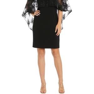 NEW R&M RICHARDS lace caplet short evening dress in black taupe